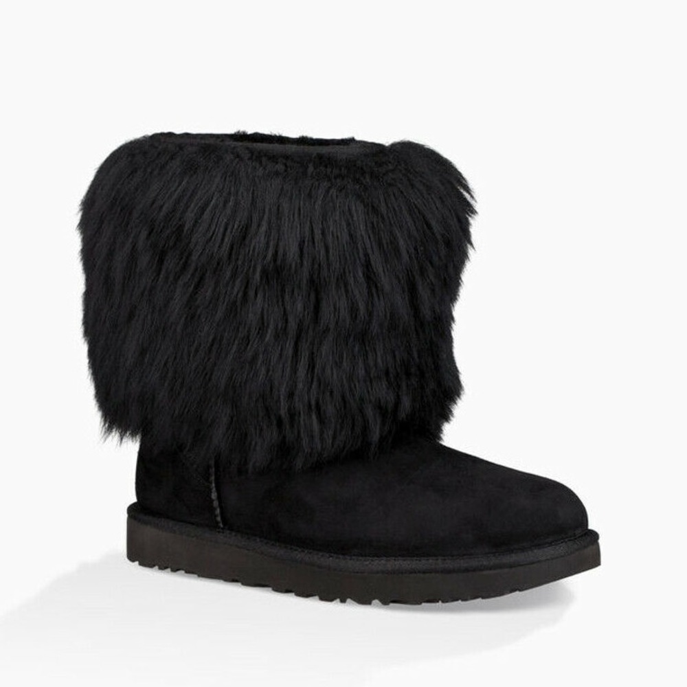 UGG Classic Short Sheepskin Cuff BOOTS Black Mongolian Fur